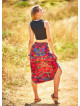 Ethnic Print Elastic Waist Red Capri Skirt Pants
