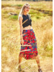 Ethnic Print Elastic Waist Red Capri Skirt Pants