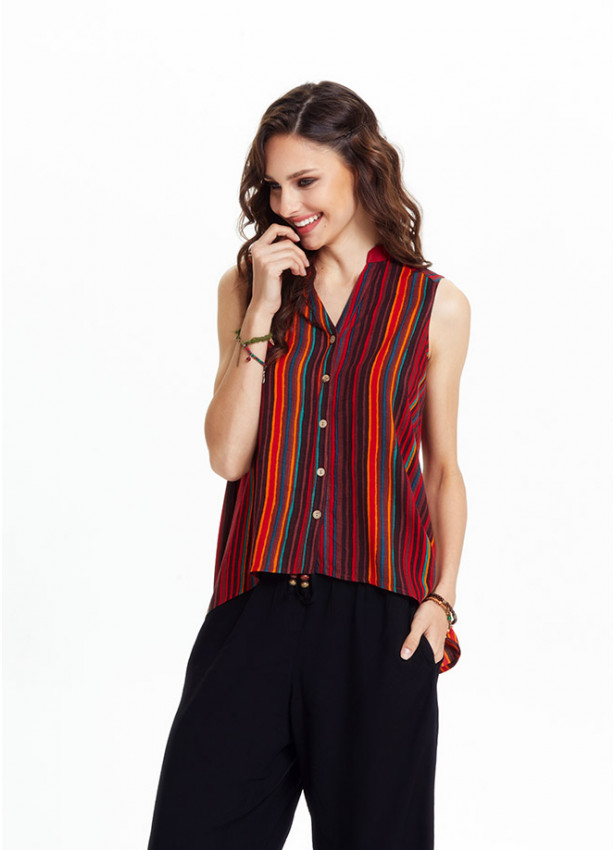 Shirt Collar Asymmetric Cut Red Authentic Blouse 4553