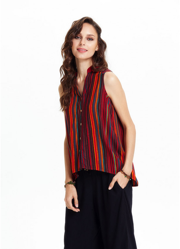 Shirt Collar Asymmetric Cut Red Authentic Blouse 4553
