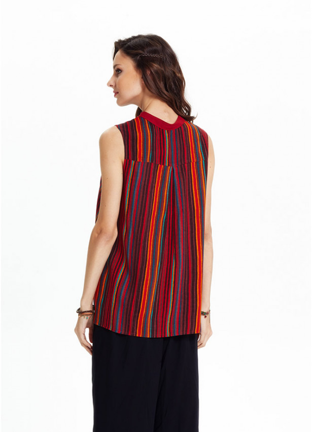 Shirt Collar Asymmetric Cut Red Authentic Blouse 4553