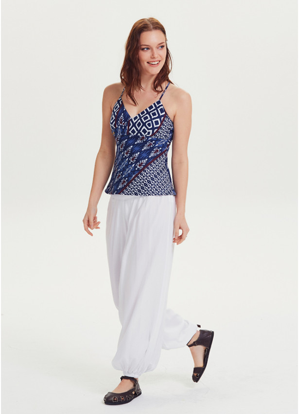 Elastic Waist Medium Rise White Harem Pants