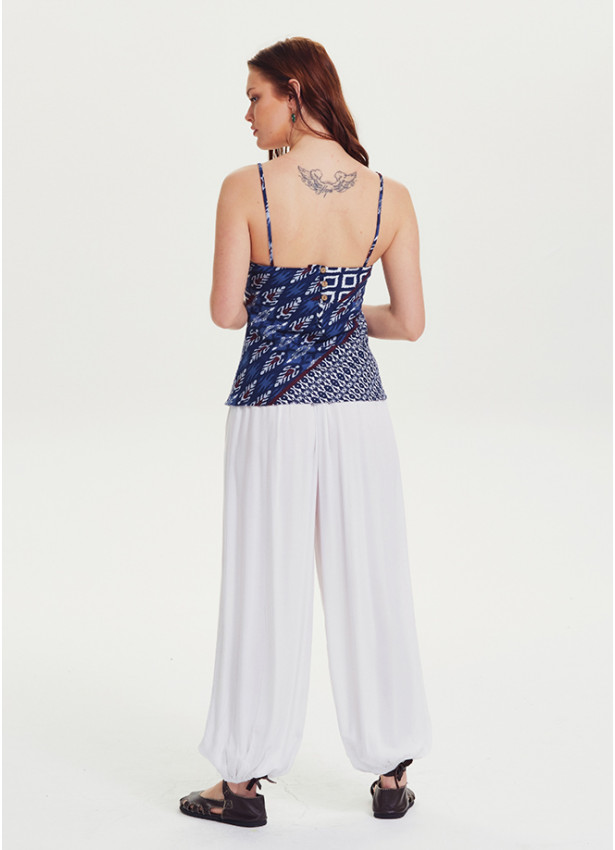 Elastic Waist Medium Rise White Harem Pants